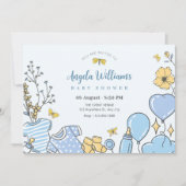 Blauw schattig baby shower kaart (Voorkant)
