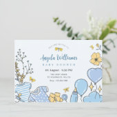 Blauw schattig baby shower kaart (Staand voorkant)