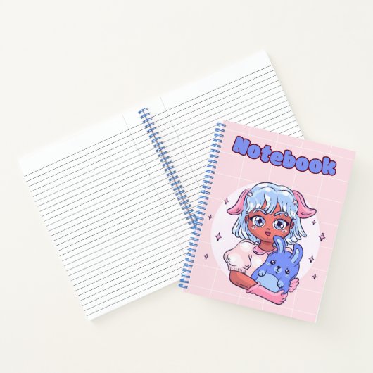 Blauw schattig meisje 💜💛✨ notitieboek (Binnen)