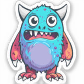 Blauw schattig monster sticker (Voorkant)