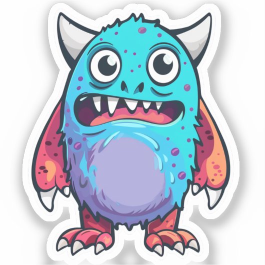 Blauw schattig monster sticker (Voorkant)
