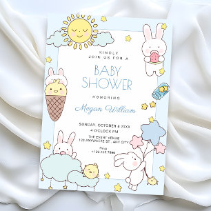 Blauw schattig speels baby shower kaart