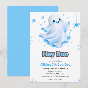 Blauw Schattig Spook Hey Boe Halloween 5e Verjaard Kaart