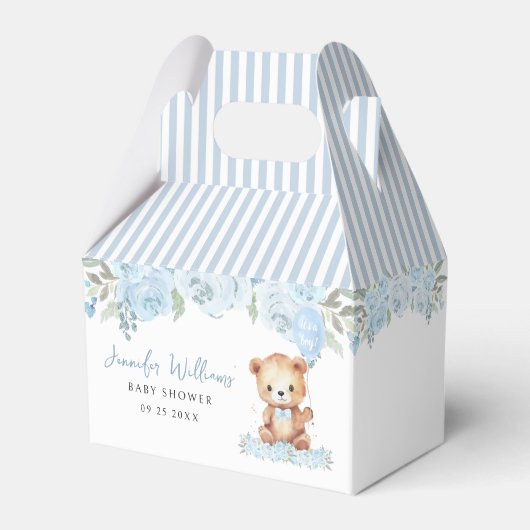 Blauw schattig teddybeer baby shower snoep gunst d bedankdoosjes (Voorkant Zijde)