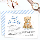 Blauw schattig teddybeer boek voor baby boy douche informatiekaartje
