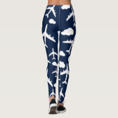 Blauw, schattig vliegend vliegend vliegtuig leggings (Achterkant)
