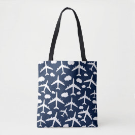 Blauw, schattig vliegend vliegend vliegtuig tote bag