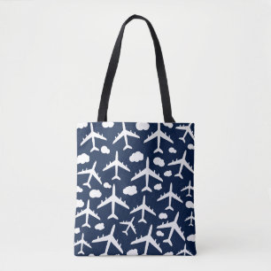 Blauw, schattig vliegend vliegend vliegtuig tote bag