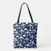 Blauw, schattig vliegend vliegend vliegtuig tote bag (Achterkant)