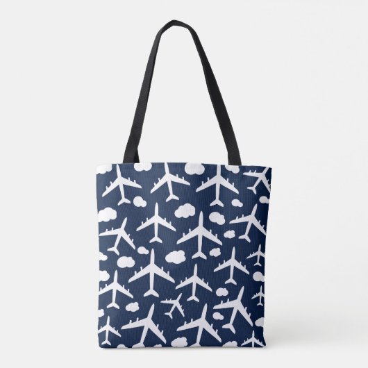 Blauw, schattig vliegend vliegend vliegtuig tote bag (Achterkant)