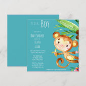 Blauw Schattige Aap Baby Boy Kaart (Voorkant / Achterkant)