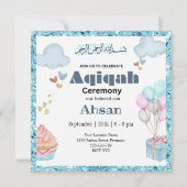 Blauw Schattige Aqeeqah- Aqiqah- Uitnodiging (Voorkant)