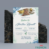 Blauw Schattige Bloemen Custom Foto Dopen Religieu Kaart