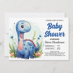Blauw Schattige Digitaal Dinosaur Jongen Baby show Kaart