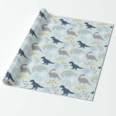 Blauw Schattige Dinosaurus Baby shower Pattern Cadeaupapier (Uitgerold)