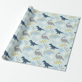 Blauw Schattige Dinosaurus Baby shower Pattern Cadeaupapier