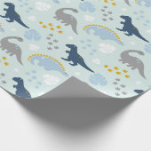 Blauw Schattige Dinosaurus Baby shower Pattern Cadeaupapier (Hoek)