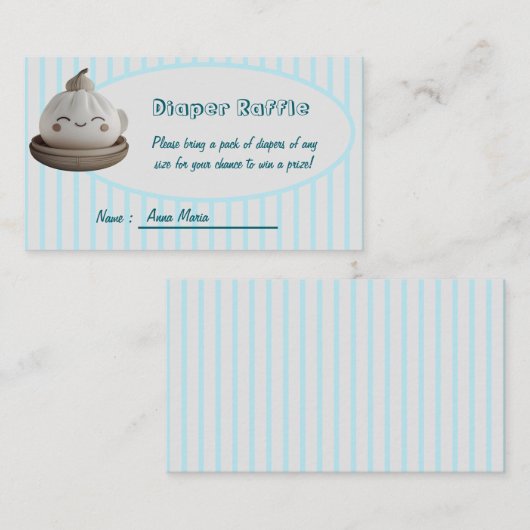 Blauw Schattige Dumpling Luier Raffle Enclosure Ka Informatiekaartje (Voorkant / Achterkant)