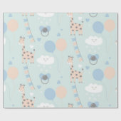 Blauw Schattige Giraffe Baby shower Cadeaupapier (Vlak)