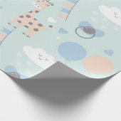 Blauw Schattige Giraffe Baby shower Cadeaupapier (Hoek)