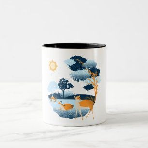 Blauw Schattige Leuk Illustratief Grappig Wijnkers Tweekleurige Koffiemok
