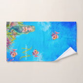 Blauw Schattige Monogram Naam Zeemeermin Bad Handdoek (Handdoek)