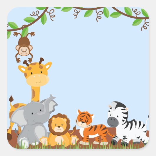 Blauw Schattige Oerwoud Baby Animal Sticker (Voorkant)
