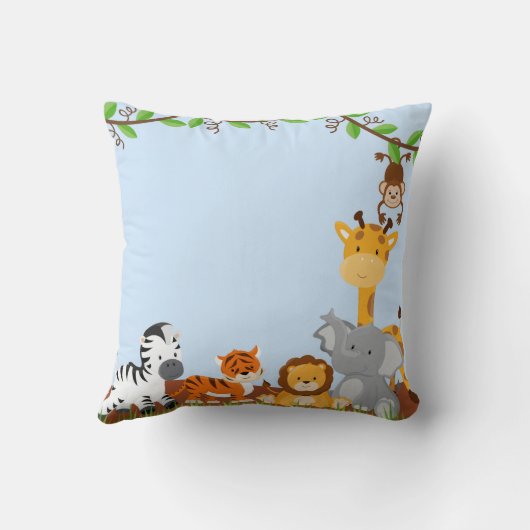 Blauw Schattige Oerwoud Baby Dieren Kussen (Achterkant)