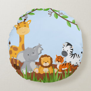 Blauw Schattige Oerwoud Baby Dieren Ronde Kussen