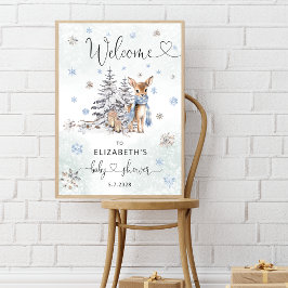 Blauw Schattige Oh Deer Boy Baby shower Welkom Poster