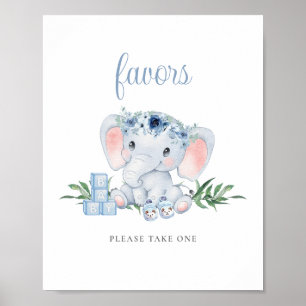 Blauw Schattige Olifant Boy Baby shower Favorieten Poster