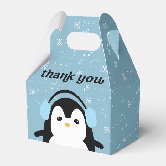 Blauw Schattige Penguin Winter Baby shower Dank u Bedankdoosjes (Achterkant)
