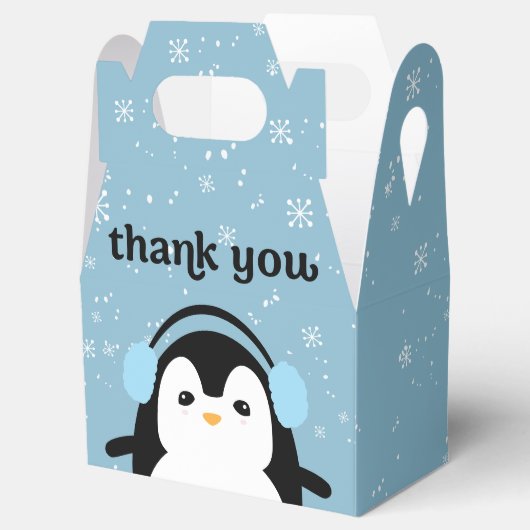 Blauw Schattige Penguin Winter Baby shower Dank u Bedankdoosjes (Geopend)