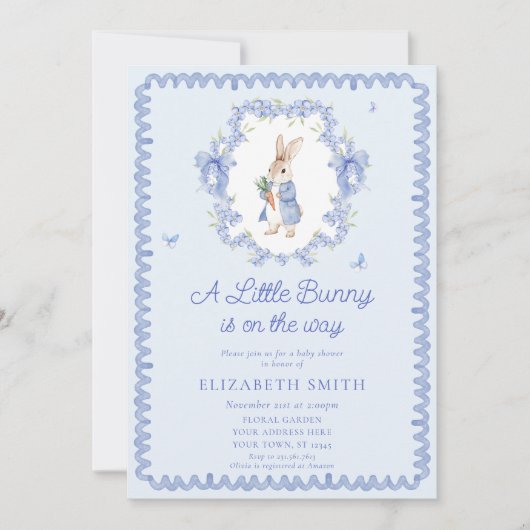 Blauw Schattige Peter Rabbit Baby shower Kaart (Voorkant)