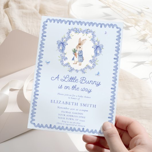 Blauw Schattige Peter Rabbit Baby shower Kaart