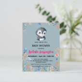 Blauw Schattige pinguïn zoet bloem baby shower kin Briefkaart (Staand voorkant)
