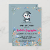 Blauw Schattige pinguïn zoet bloem baby shower kin Briefkaart (Voorkant / Achterkant)