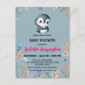 Blauw Schattige pinguïn zoet bloem baby shower kin Briefkaart (Voorkant)