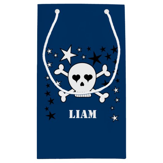 Blauw  Schattige Schedel en Kruisbeenderen Klein Cadeauzakje (Achterkant)