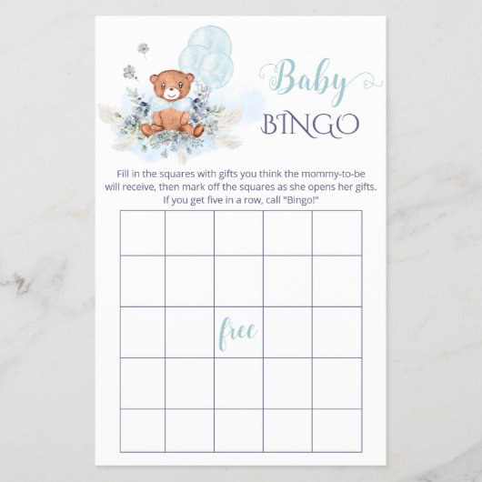 Blauw Schattige Teddy Bear Boy Baby shower Spel BI Flyer (Voorkant)