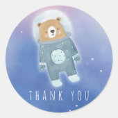 Blauw Schattige teddy ruimte Beer Dank u Ronde Sticker (Voorkant)
