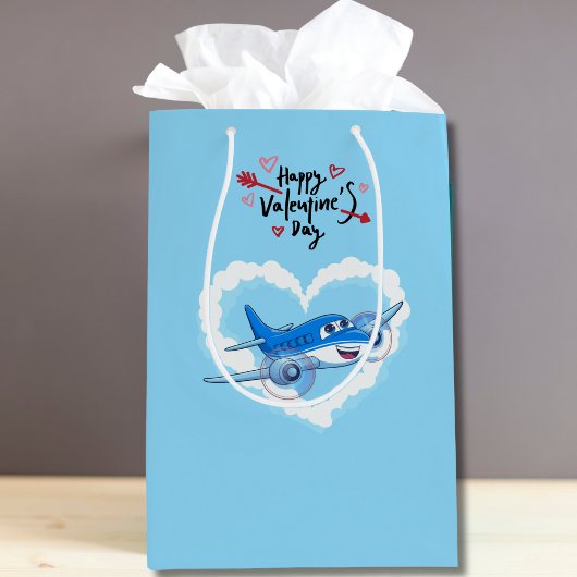 Blauw Schattige Vliegtuig & Wolken, Kinder Valenti Medium Cadeauzakje