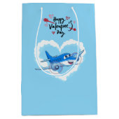 Blauw Schattige Vliegtuig & Wolken, Kinder Valenti Medium Cadeauzakje (Voorkant)