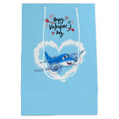 Blauw Schattige Vliegtuig & Wolken, Kinder Valenti Medium Cadeauzakje (Achterkant)