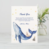 Blauw Schattige Whimsical Duck Stars Whale Baby sh Bedankkaart (Staand voorkant)