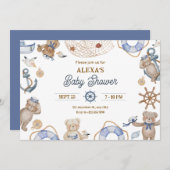 Blauw Schattige zeiler baby shower Kaart (Voorkant / Achterkant)