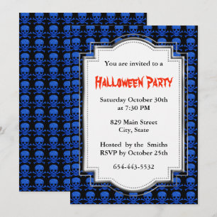 Blauw Schedel En Kruisbeenderen Halloween Feest Kaart