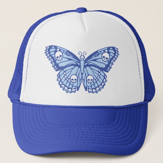 Blauw Schedel Vlinder Trucker Hoed Pet (Voorkant)