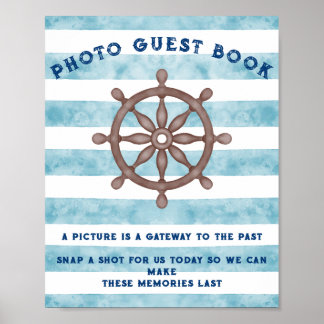 Blauw Scheeps Matrozen Baby Shower Gastboek Handte Poster