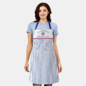 Blauw Scheepsstrepen Monogram Bootnaam Ontwerp A Schort (Gedragen)